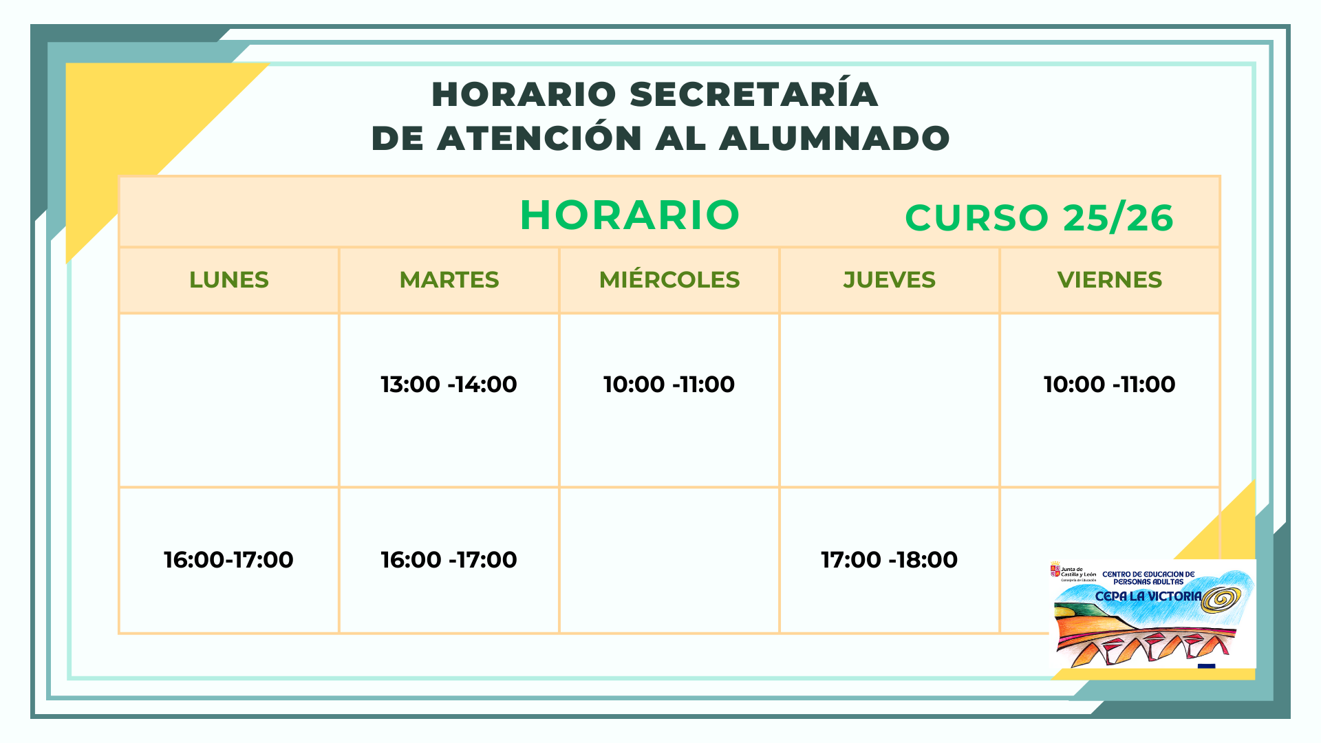 HORARIO SECRETARÍA 25/26