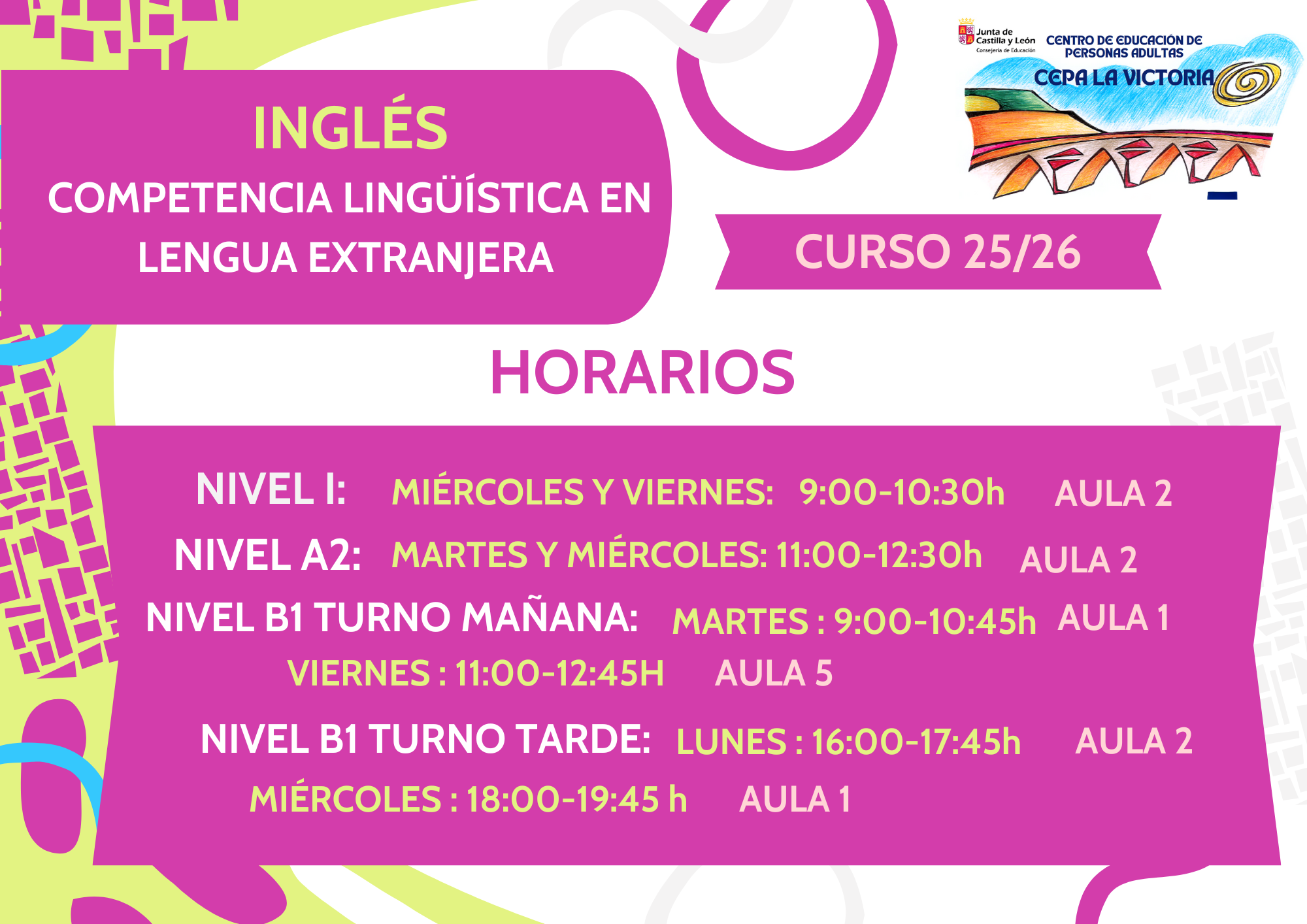 HORARIO INGLÉS 25/26 HORARIO INGLÉS 25/26